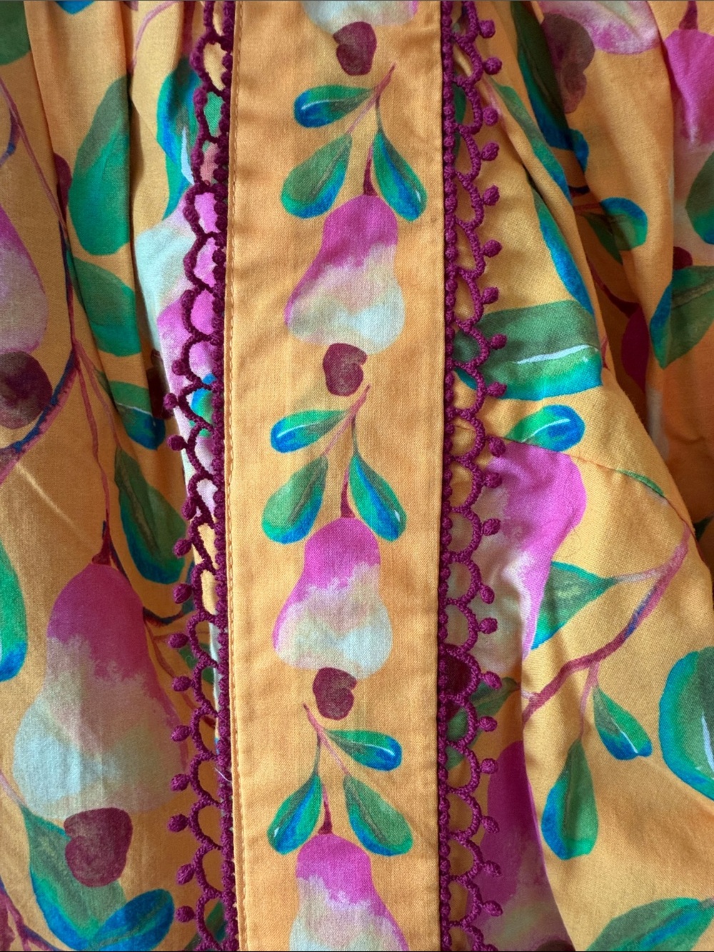 FARM Rio Yellow Floral Peasant Blouse with Pink & Green Motif - Picture 3 of 7